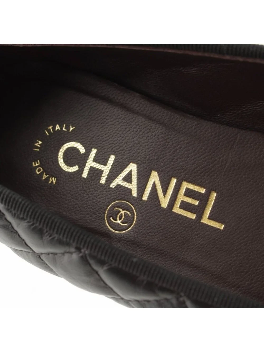 Chanel Leather CC Logo Quilted Ballerina Flat Pumps Shoes Black 35c